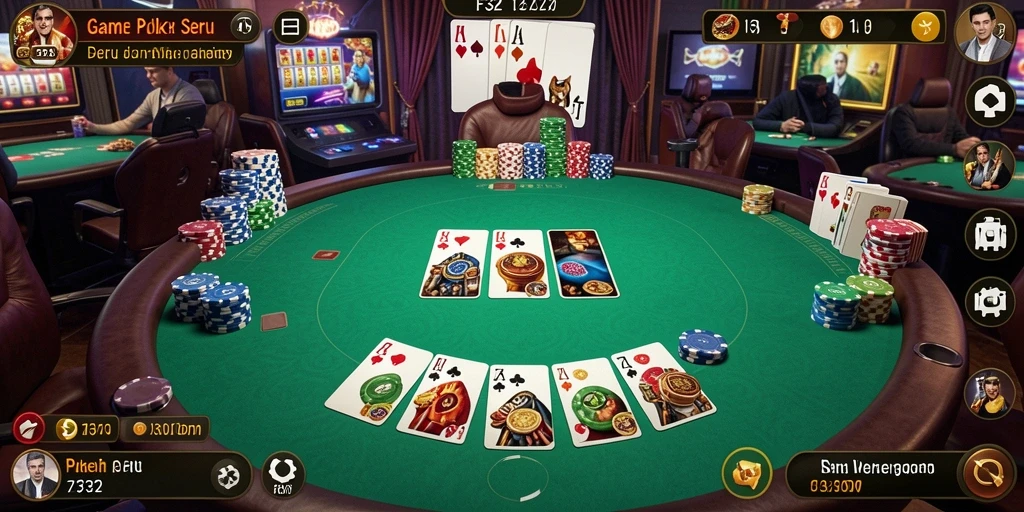 Tampilan gameplay seru di F32 yang menunjukkan aksi Poker menegangkan.