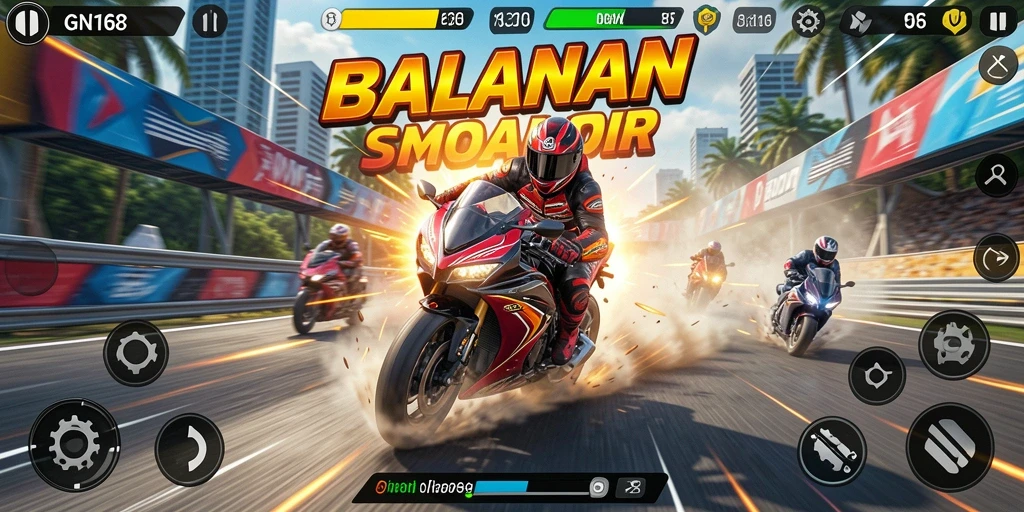 Tampilan gameplay seru GN168 saat balapan motor.