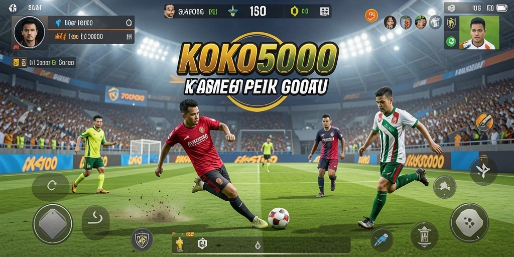 Tampilan gameplay KOKO5000 dengan aksi sepak bola yang seru.