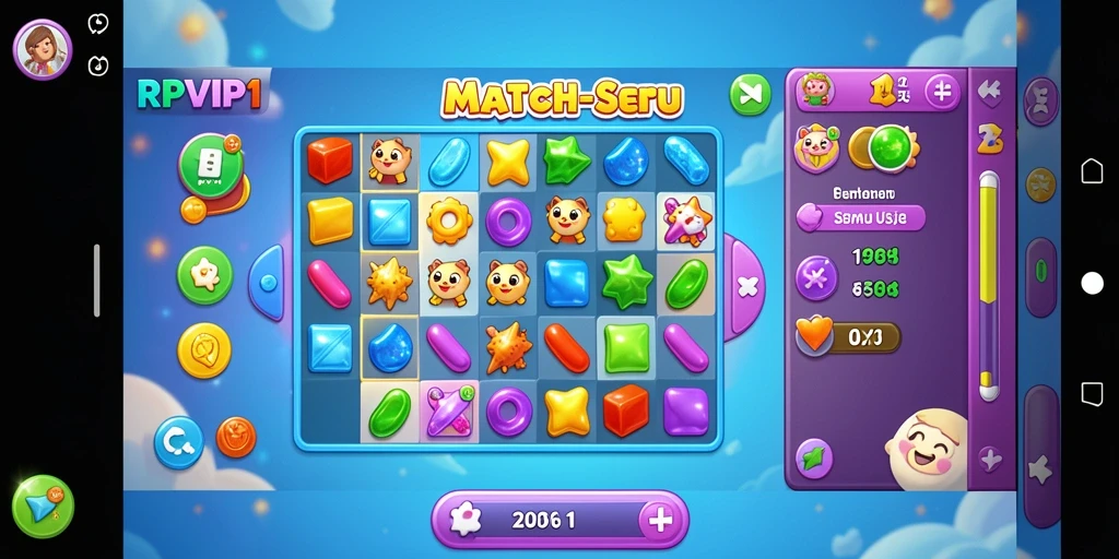 Screenshot utama RPVIP1 menampilkan gameplay Match-3 yang seru.