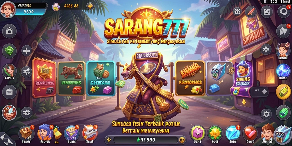 Screenshot gameplay SARANG777 menunjukkan dunia simulasi yang interaktif.