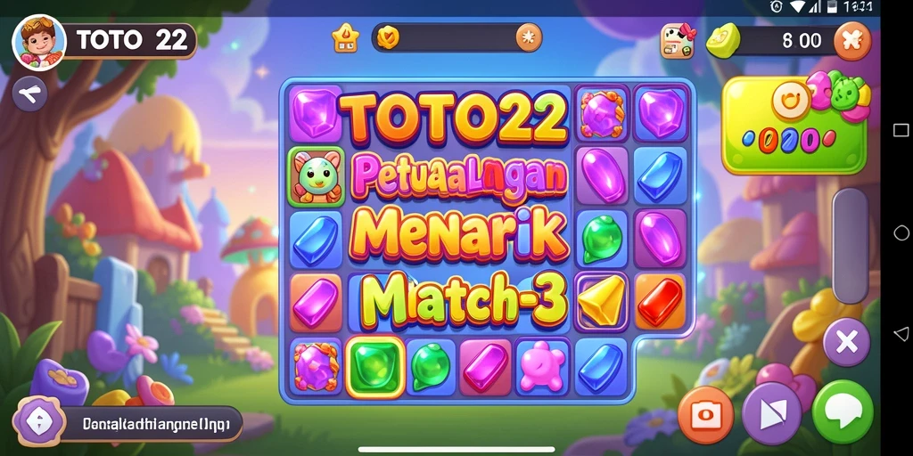 Tampilan gameplay Match-3 yang seru dan penuh warna.
